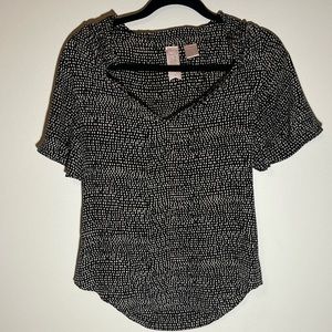 Gemma Black Taupe Print 100% Silk Short Sleeve Blouse Size XS